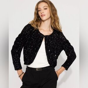 NWT! White House Black Market Elegant Black Bolero Sequin Jacket Size Small